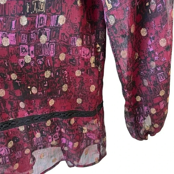 HD in Paris Anthropologie Sheer Long Sleeve Blouse Metallic Lace - Picture 4 of 8